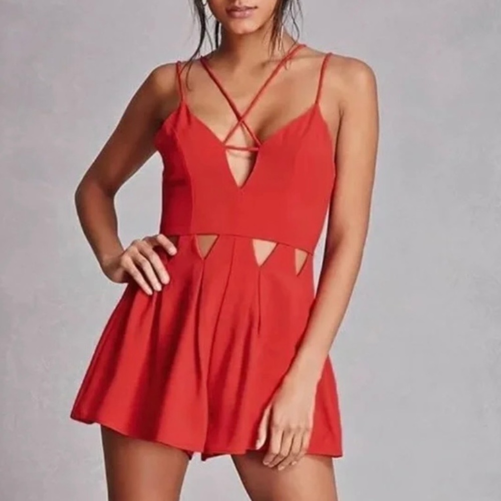 Indikah Red Strappy Cut-Out Romper